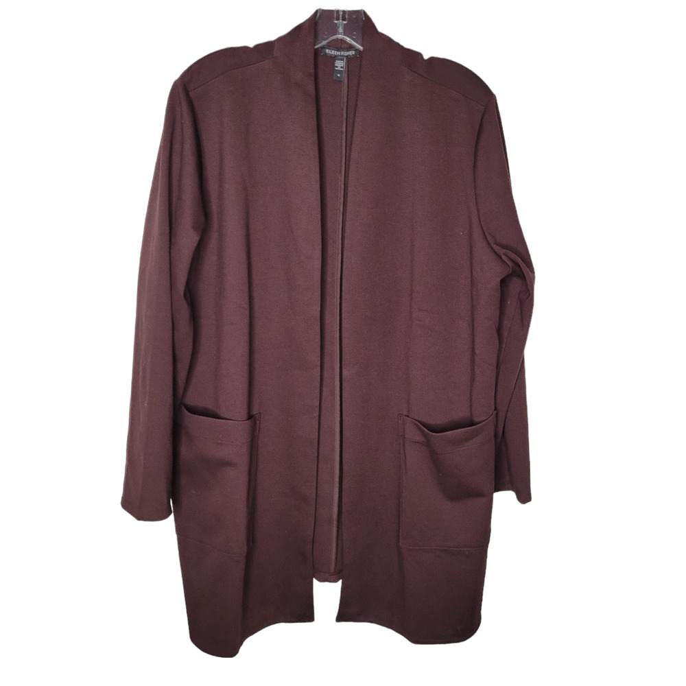 Eileen Fisher Womens 1X Sweater Cardigan Stretch Open Front Long Sleeve purple